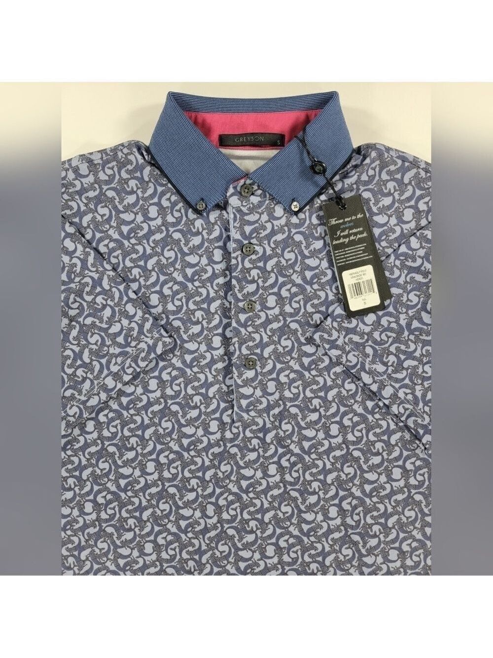 NWT Greyson Golf Merwolf Print Short Sleeve Polo Shirt Heron Blue Men's Small